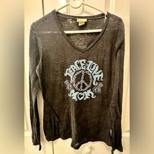 Peace Love Mom Long Sleeve Top - Black